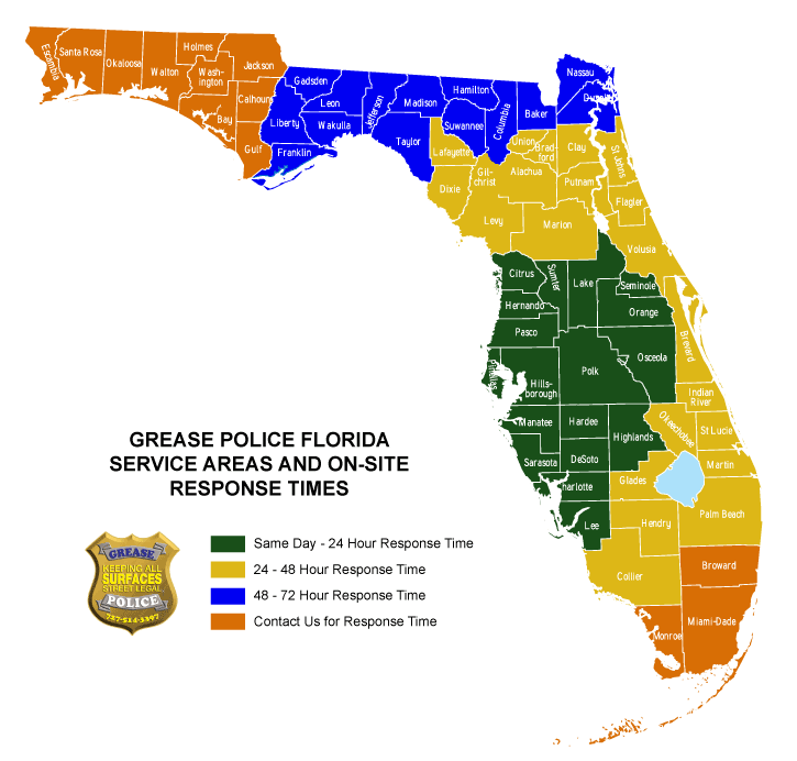 Grease Police Service Map of Florida Dry Ice Blasting